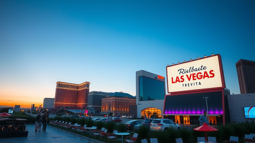 Las vegas skyline with modern skyscrapers at sunset