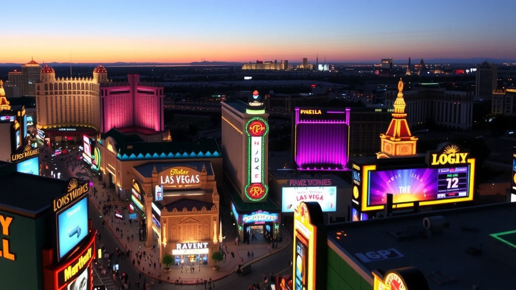 Las vegas strip at twilight with bustling nightlife and neon lights