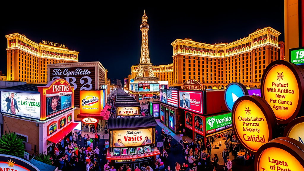 Las vegas strip de noche lleno de luces y turistas