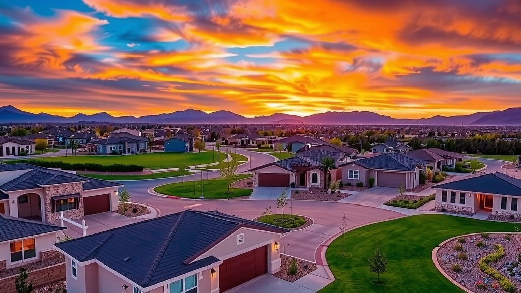 Modern residential development in las vegas with sunset
