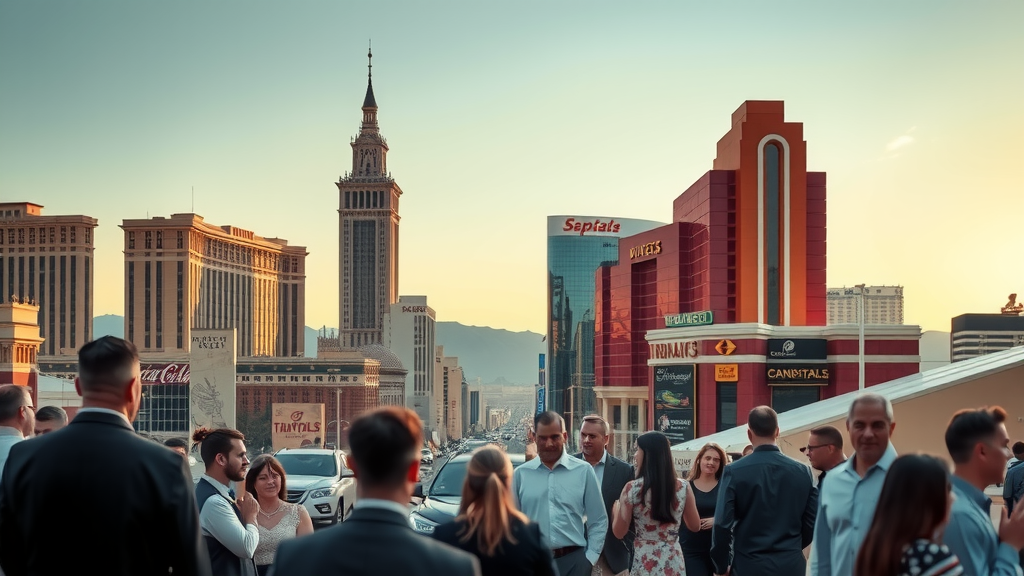 Panorama del mercado inmobiliario de las vegas durante un atardecer con compradores activos