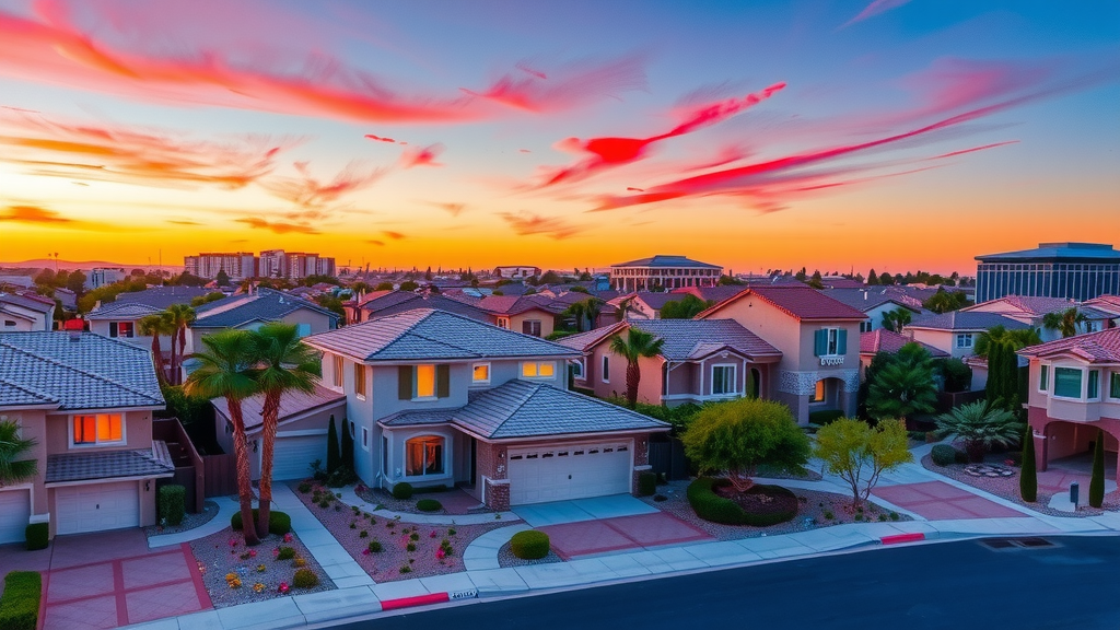 Sunset view of a las vegas neighborhood