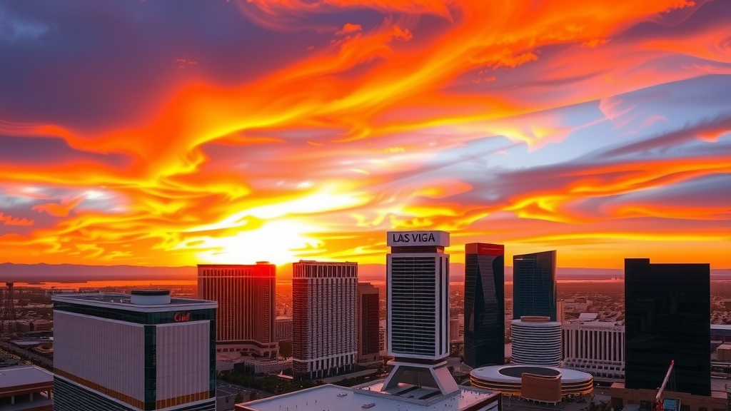 Vibrant las vegas skyline with modern architecture and sunset colors