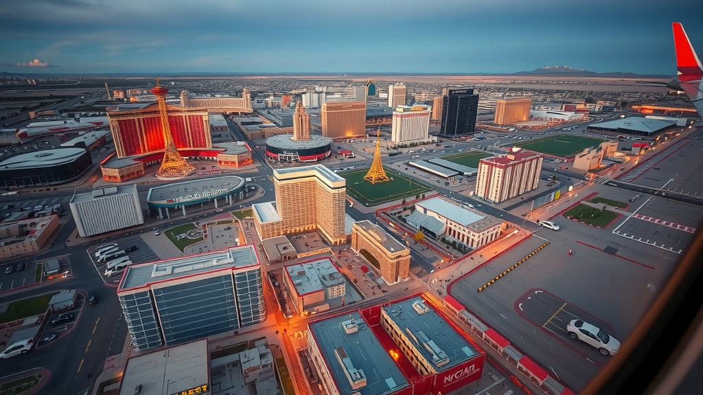 Vista ayrea de las vegas al atardecer mostrando el mercado inmobiliario
