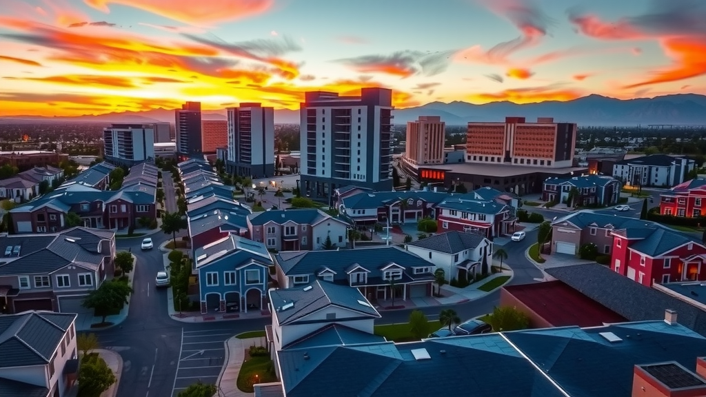 Aerial view of modern condominiums in las vegas during sunset
