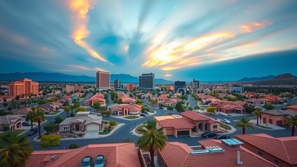 Atardecer sobre las vegas con nuevos desarrollos residenciales