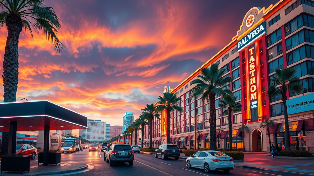 Condominio en el strip de las vegas durante el atardecer