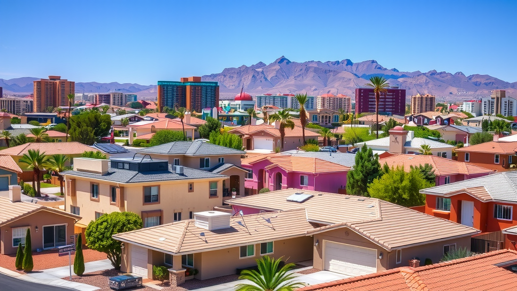 Las vegas neighborhood with homes and real estate signs
