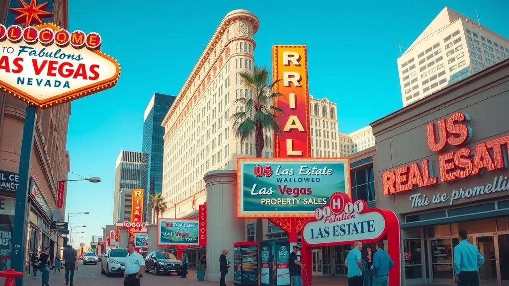 Las vegas real estate market with people interacting in a lively environment