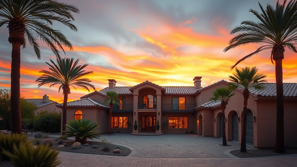 Luxury home in Las Vegas at sunset.
