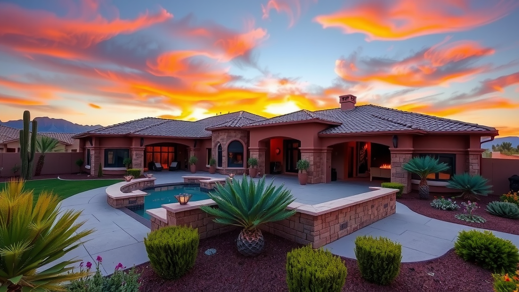 Luxury home in Las Vegas during sunset.
