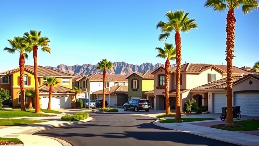Modern las vegas neighborhood with palm trees