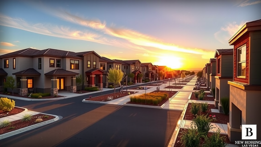 Modern las vegas residential neighborhood with new condominiums and sunset
