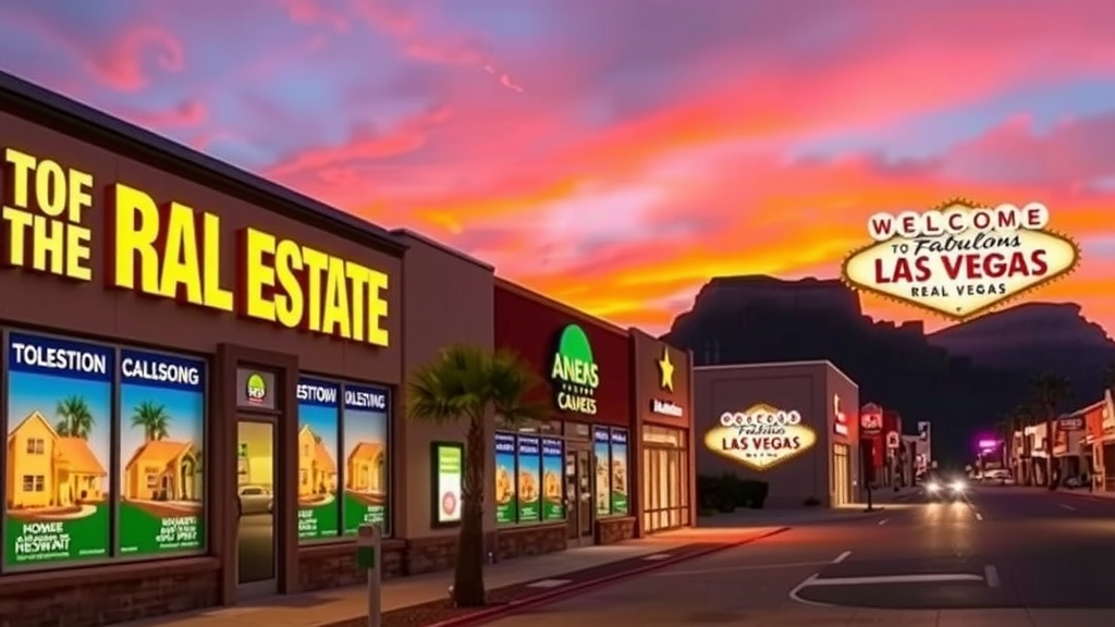Real estate office in las vegas at sunset with neon lights