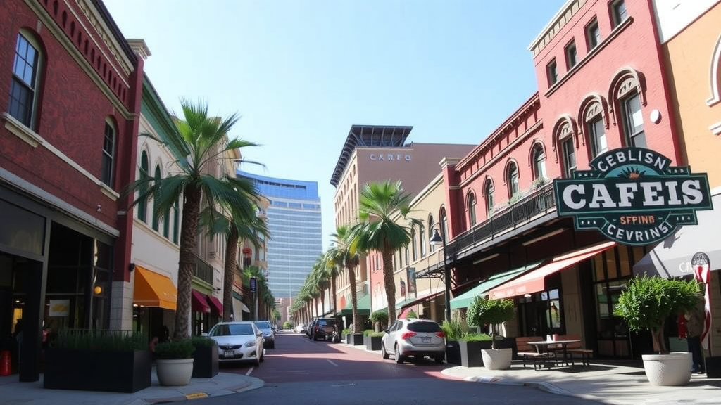 Revitalized Downtown Las Vegas neighborhood with lively atmosphere.