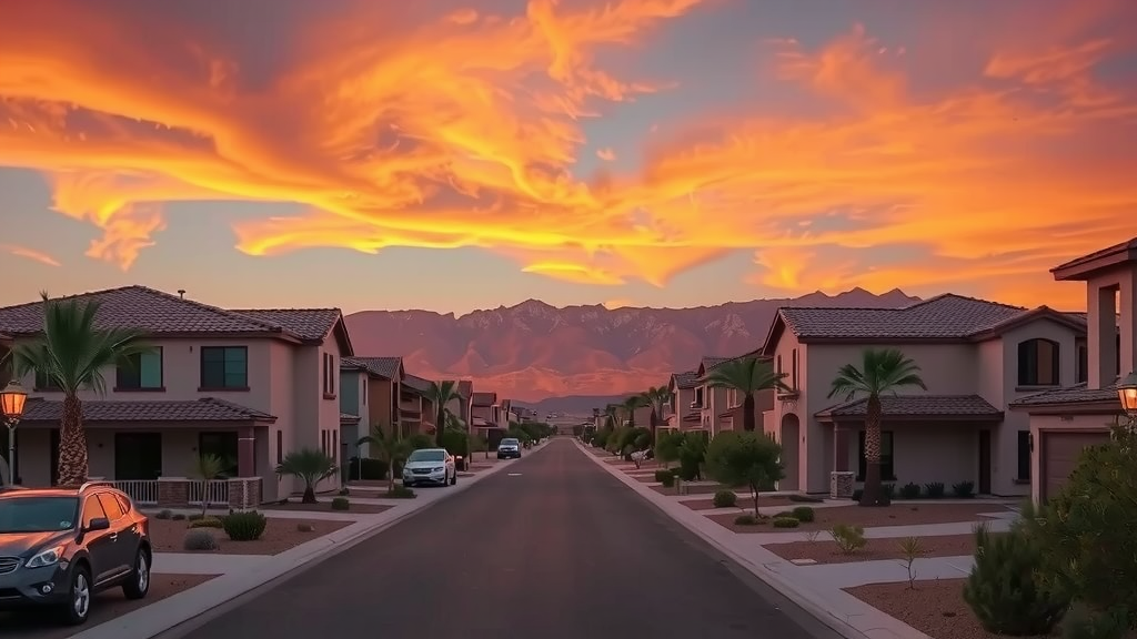Vecindario de las vegas al atardecer