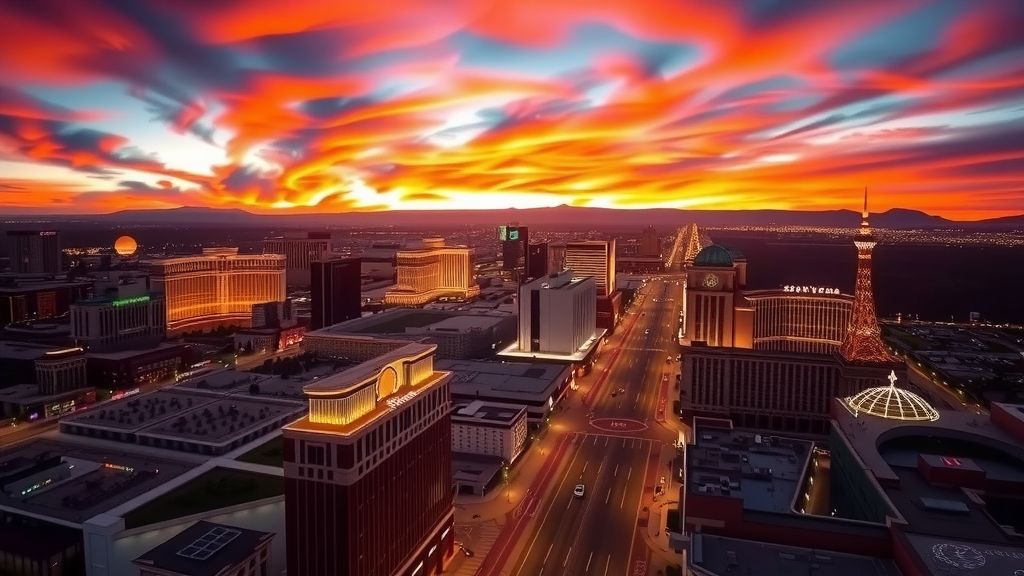 Vista ayrea de las vegas al atardecer