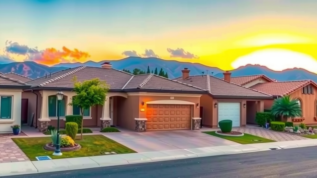 Vista de casas unifamiliares en north las vegas durante el atardecer