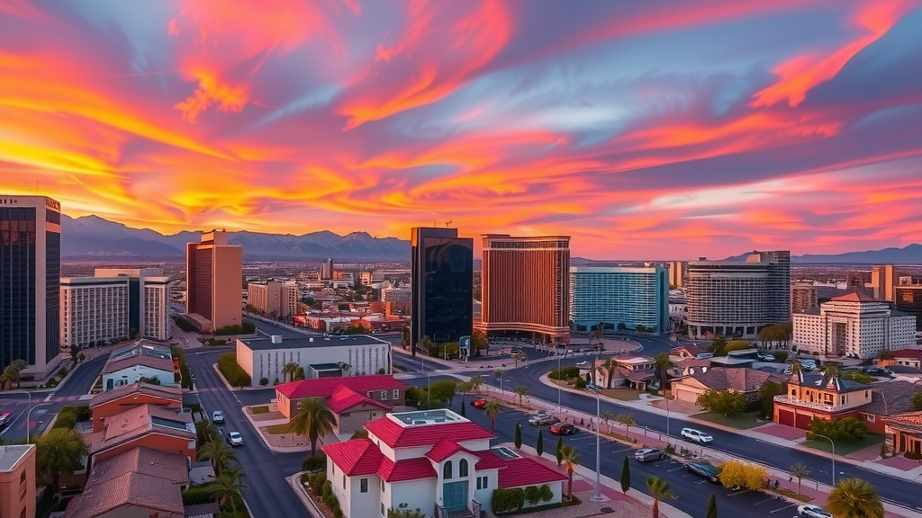 Aerial view of las vegas real estate market during sunset