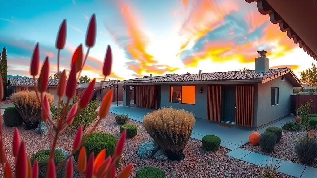 Casa moderna en henderson con atardecer