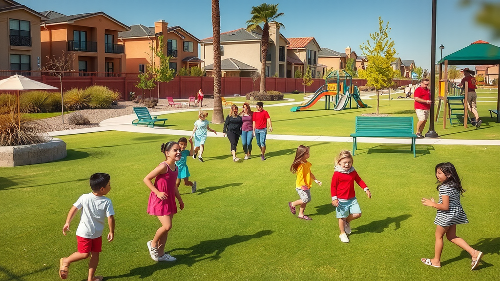 Community park in Las Vegas with families and children playing.