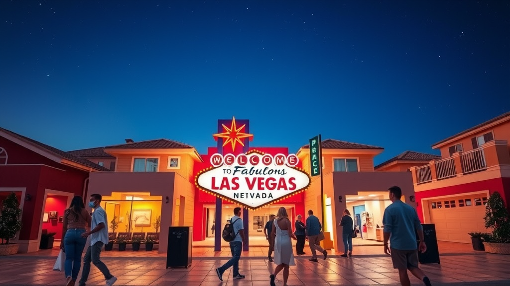 Frente de un vecindario en las vegas con casas y compradores