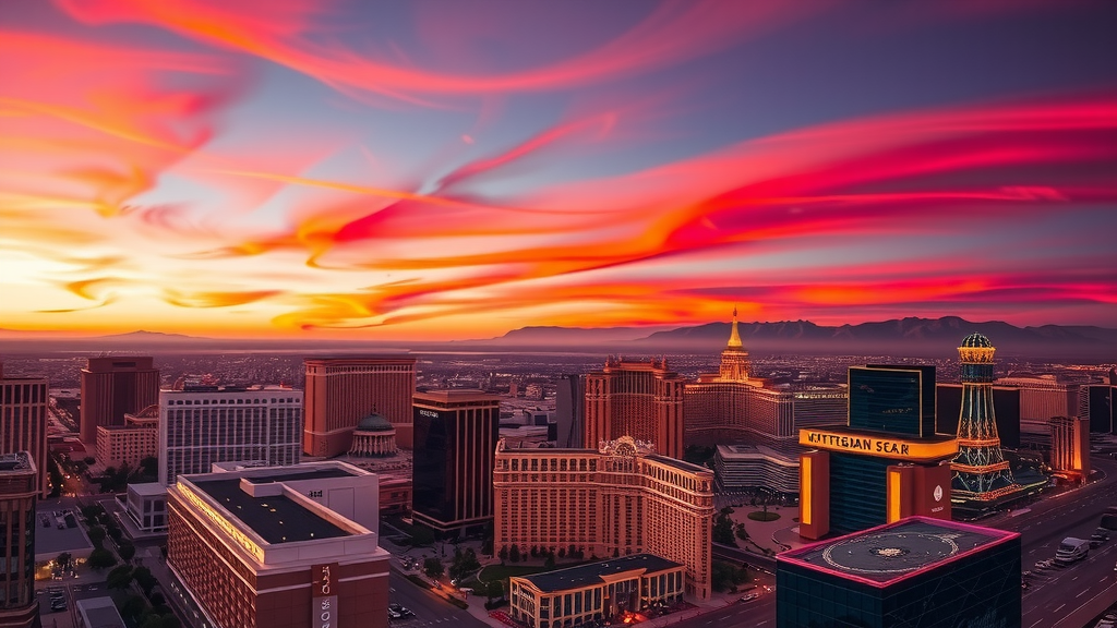 Horizon view of las vegas with a sunset