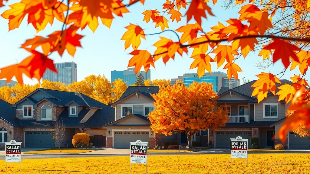 Las vegas autumn housing market scene with real estate signs