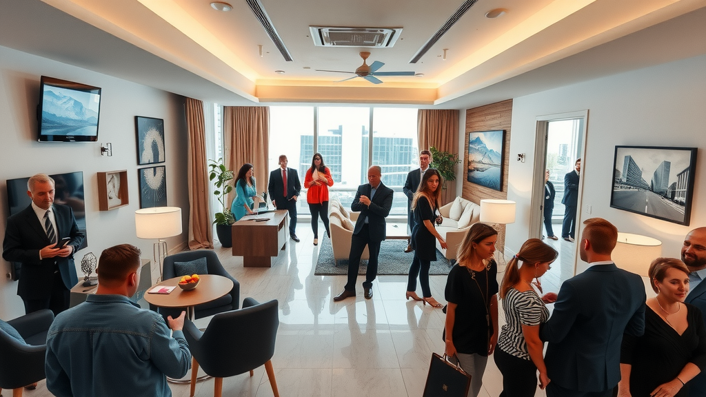 Open house event in las vegas with people viewing a modern home