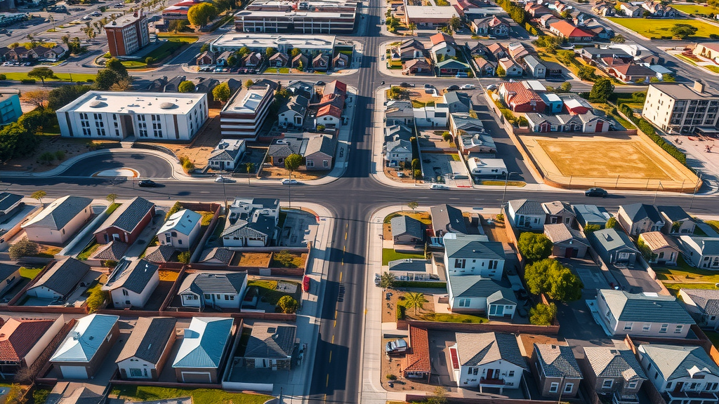 Aerial view of Las Vegas suburbs showing high housing density and vacant lots.